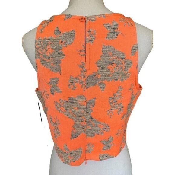 Anthropologie BB Dakota Womens Top Sz Medium Orange Gray Keyhole Zipper Textured - Picture 2 of 12